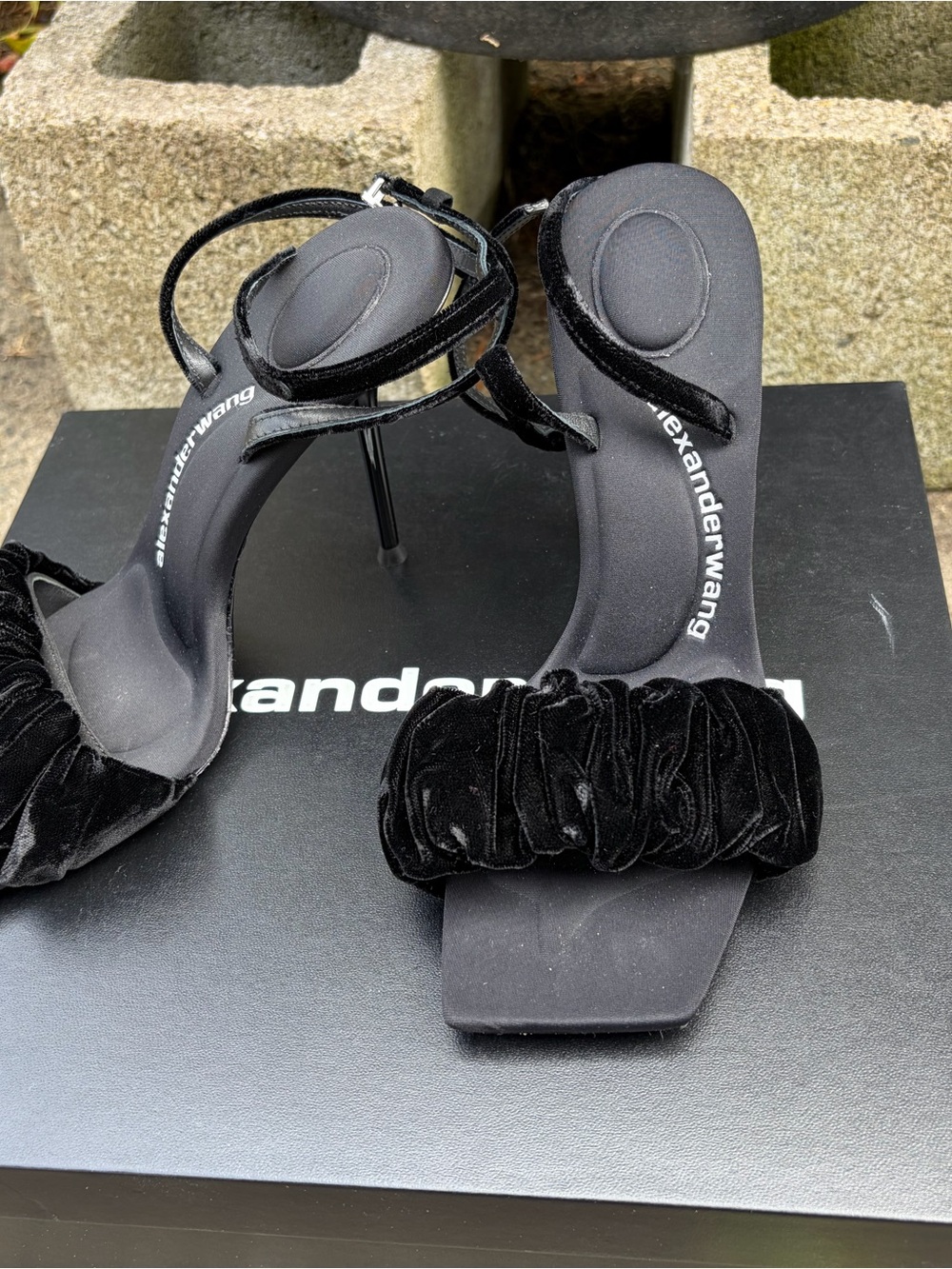 Brand new Alexander Wang Black Velvet Ruched Strap Heeled Sandals - Picture 3 of 5